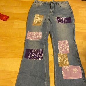 Bandana patches( tan, purple, and pink or lilac color)